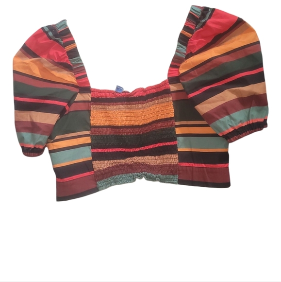 anthropologie farm rio ari cropped striped top blouse large - Picture 3 of 8